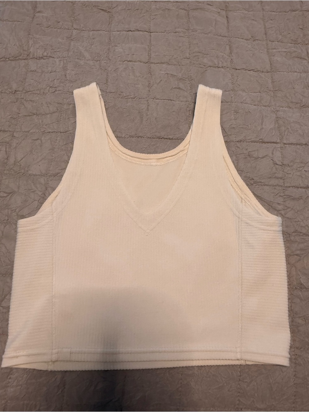 Lulu White Ribbed V-Neck Crop Tank Top